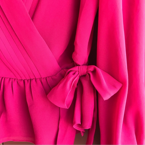 Express Raspberry Pink Wrap Blouse - Picture 3 of 11
